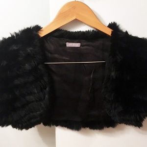 Ann Taylor Black Rabbit Fur Bolero Shrug, Size S/M
